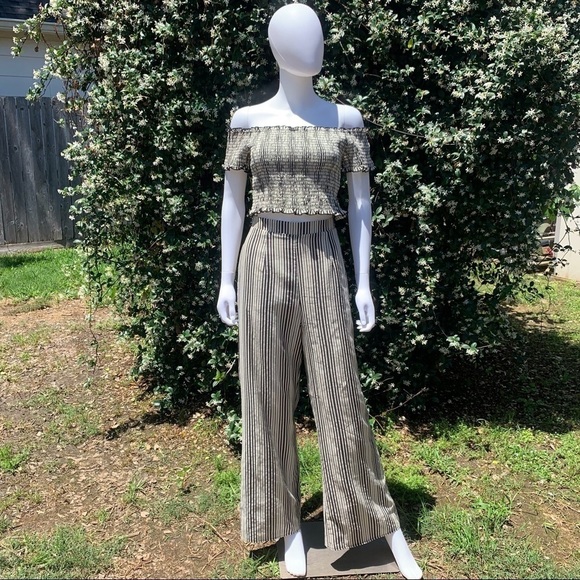 💋NWT Show Me Your Mumu BoHo Crop Top High Rise Striped Puddle Leg Pant Set - Picture 2 of 14